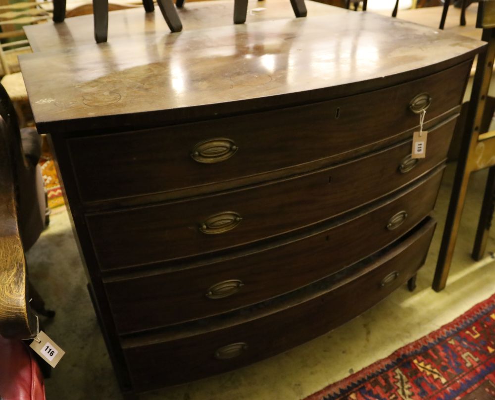 A Regency mahogany bowfront chest, width 112cm, depth 56cm, height 92cm